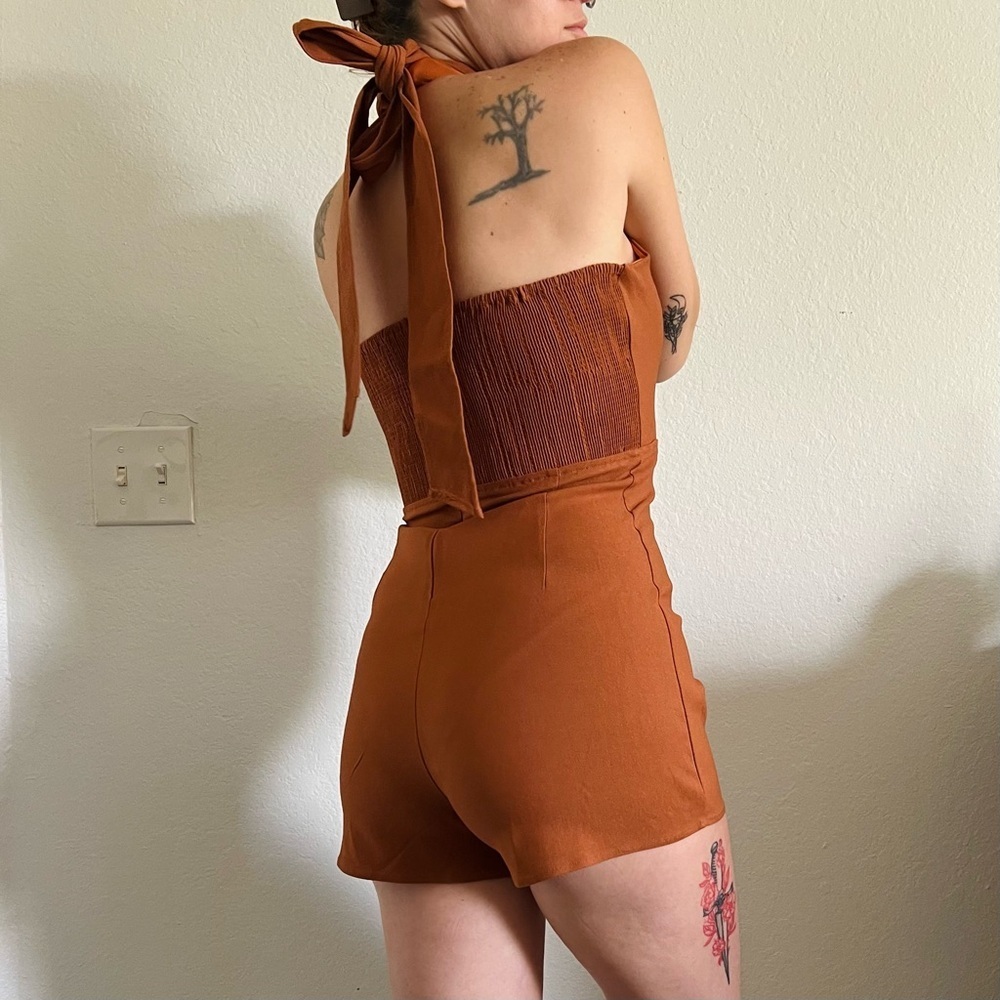 Fashion Nova Orange Cross Halter Playsuit - Picture 2 of 6